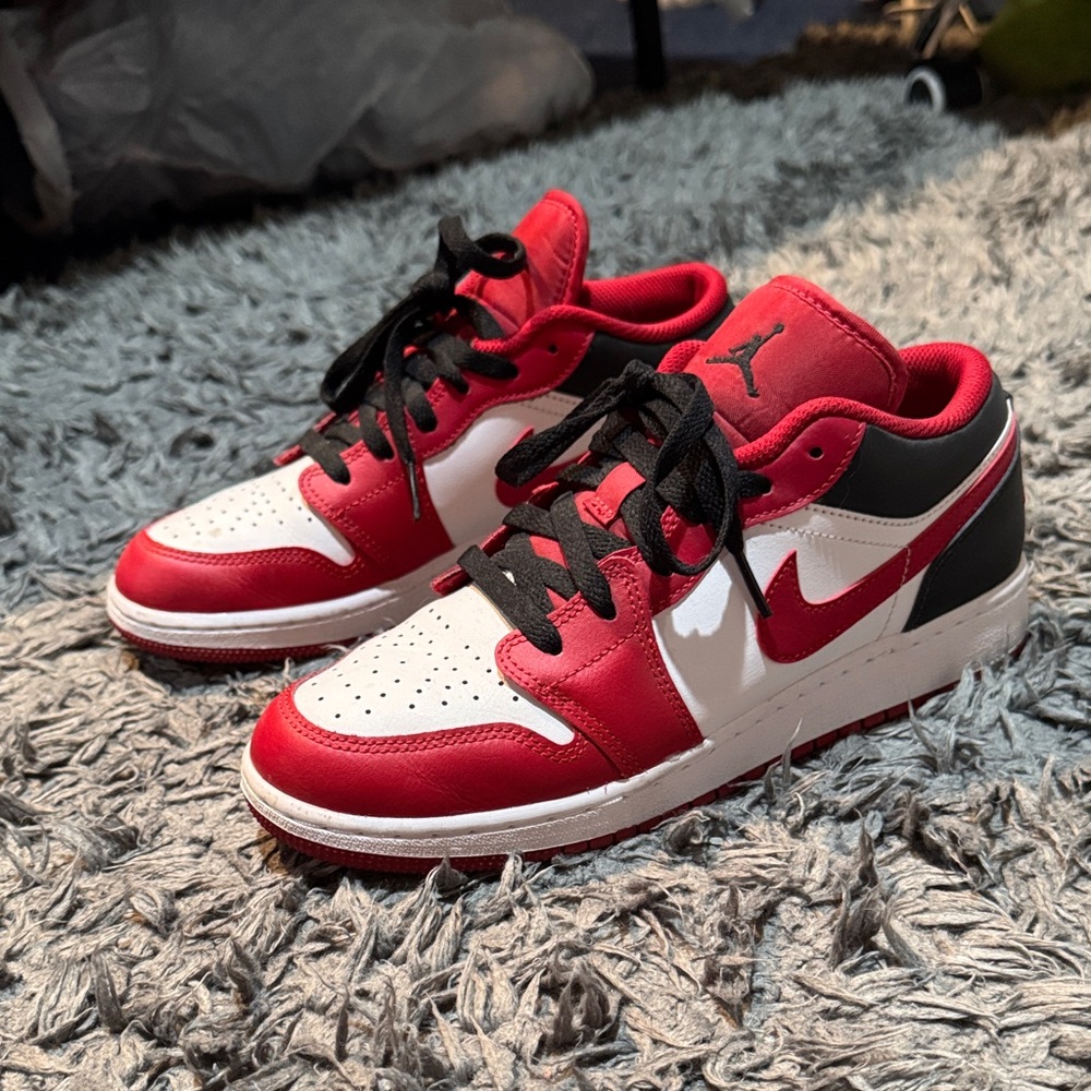 Jordan Red and White Sneakers with Black Details